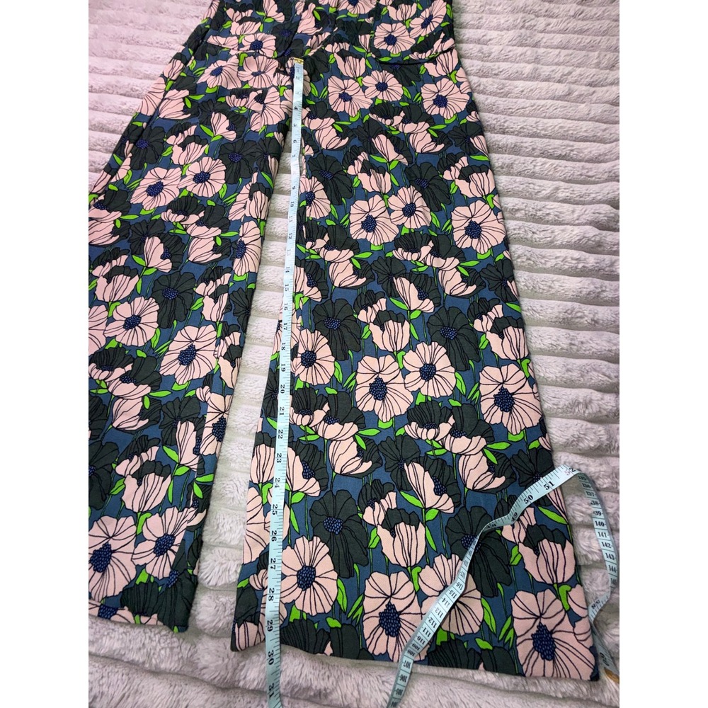 H&M Women's 4 Pink Green Bold Floral Print High Waist Wide Leg Pants Trousers - Picture 5 of 15